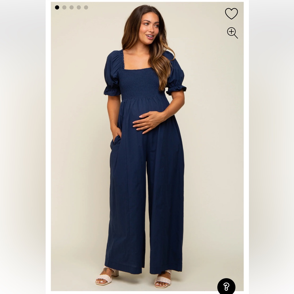 Pinkblush Elloh Women’s Navy Smocked Square Neck Wide Leg Maternity Jumpsuit